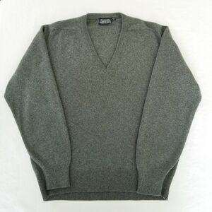 Lands End Gray Cashmere V Neck Long Sleeve Sweater Made In England Mens XL